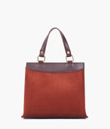 Dark brown suede front lock top-handle mini bag for women