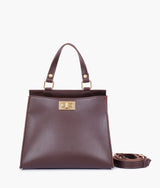 Dark brown suede front lock top-handle mini bag for women
