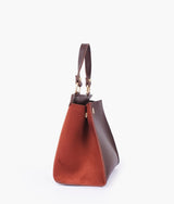 Dark brown suede front lock top-handle mini bag for women