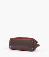 Dark brown suede handbag with braided handle for women