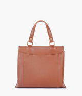 Brown front lock top-handle mini bag for women