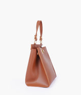 Brown front lock top-handle mini bag for women