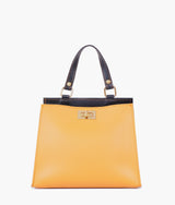 Mustard front lock top-handle mini bag for women