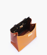 Mustard front lock top-handle mini bag for women