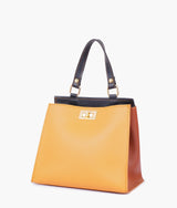 Mustard front lock top-handle mini bag for women
