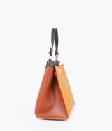 Mustard front lock top-handle mini bag for women