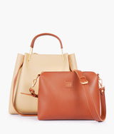 Off-white color metal handle tote bag