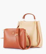 Off-white color metal handle tote bag