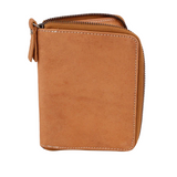 Compact Tan Leather Zipper Wallet
