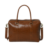 Croc-Embossed Brown Leather Tote Bag