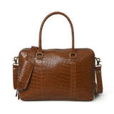 Croc-Embossed Brown Leather Tote Bag